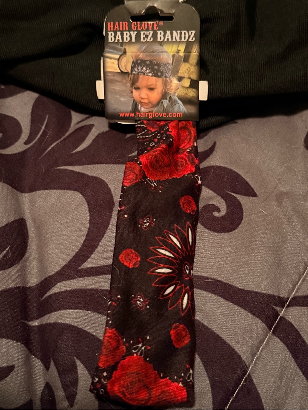 Hair Glove Baby EZ Bandz Kids Headband in Black with Red Floral